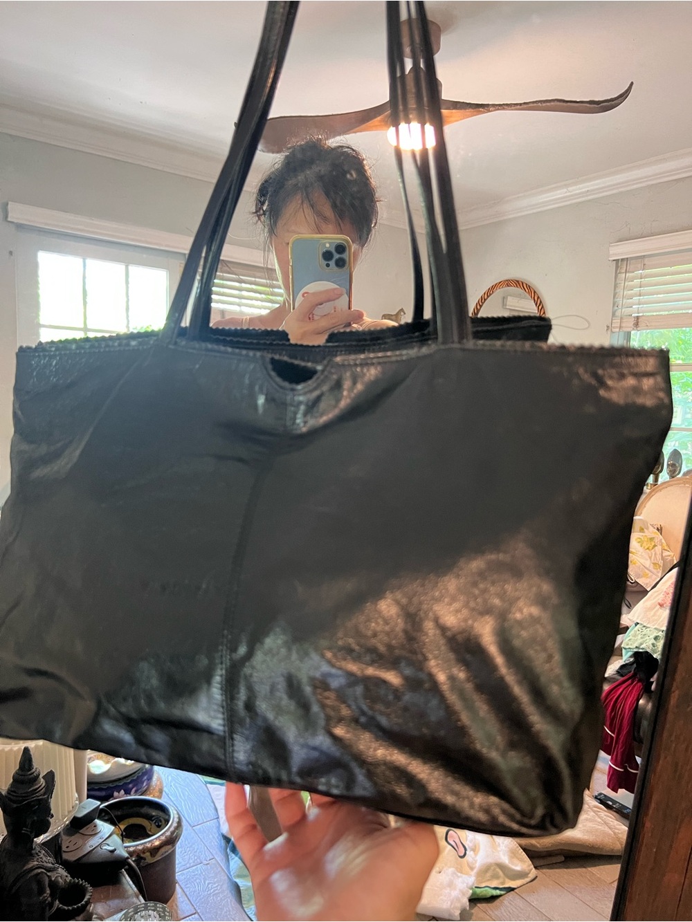 latico Buttery soft crepey feel Black Leather Shoulder Tote